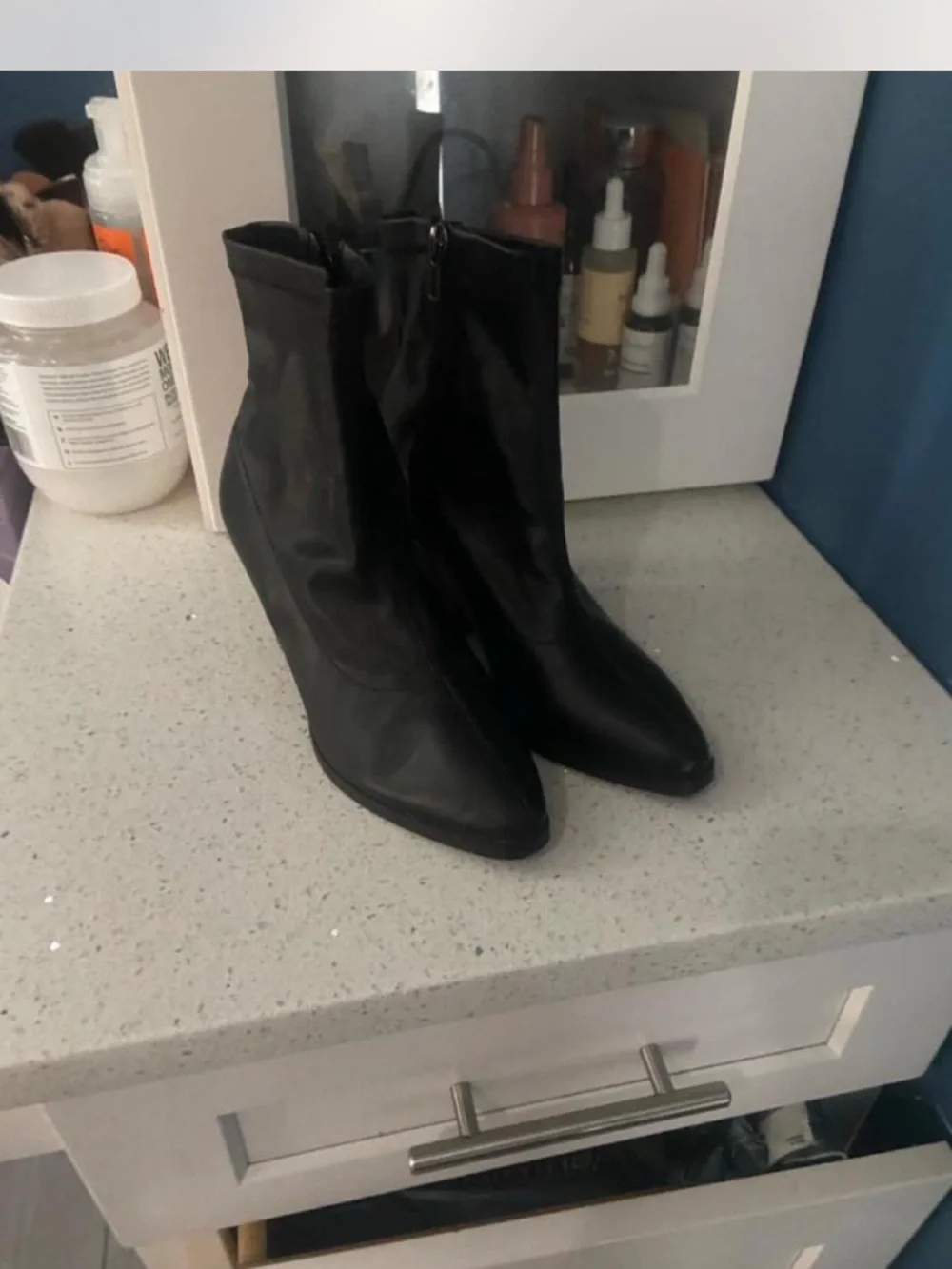 Women's Black Pointed Toe Ankle Booties with Side Zip